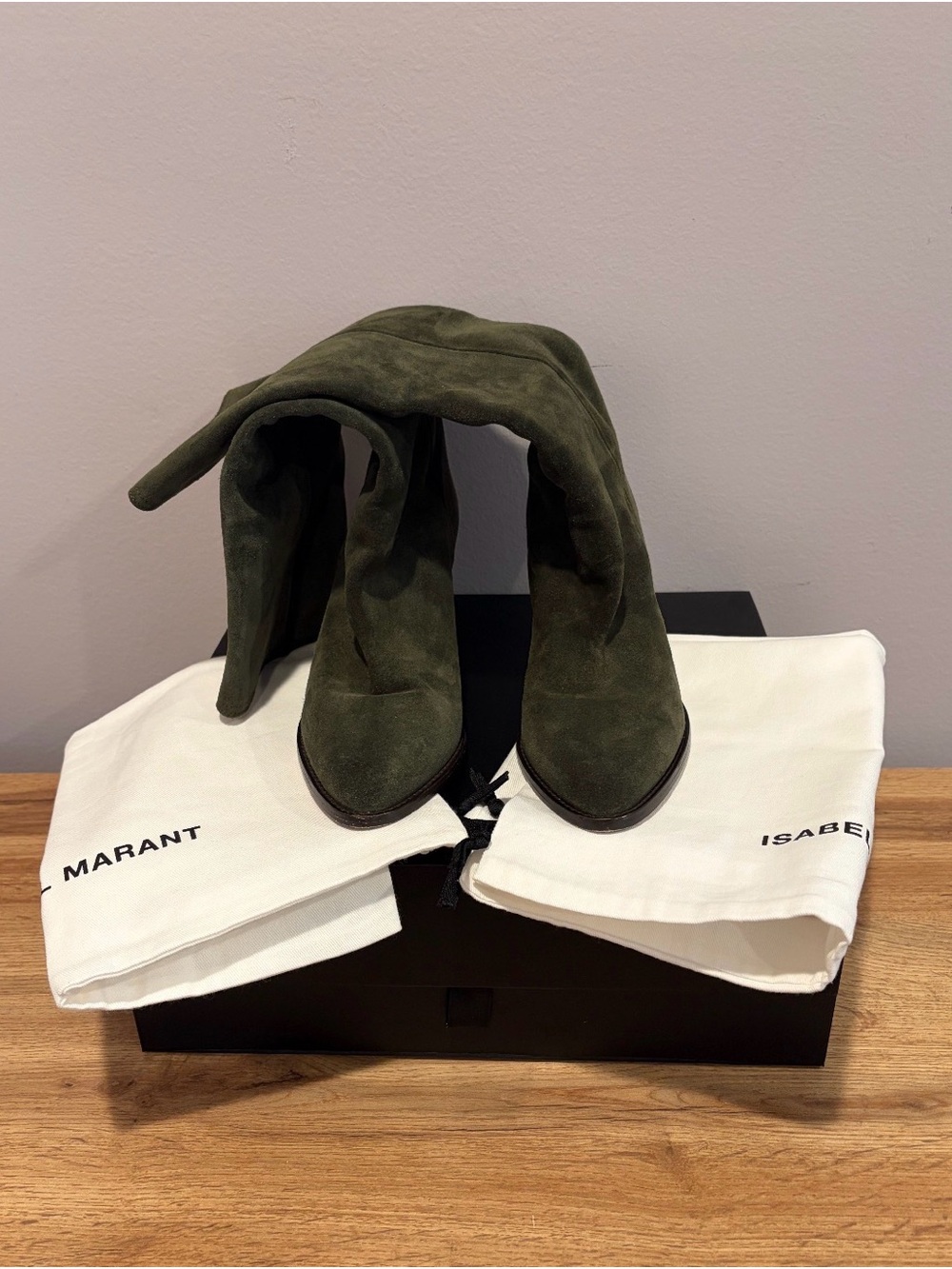Isabel Marant Olive Green Suede Knee High Slouch Boots